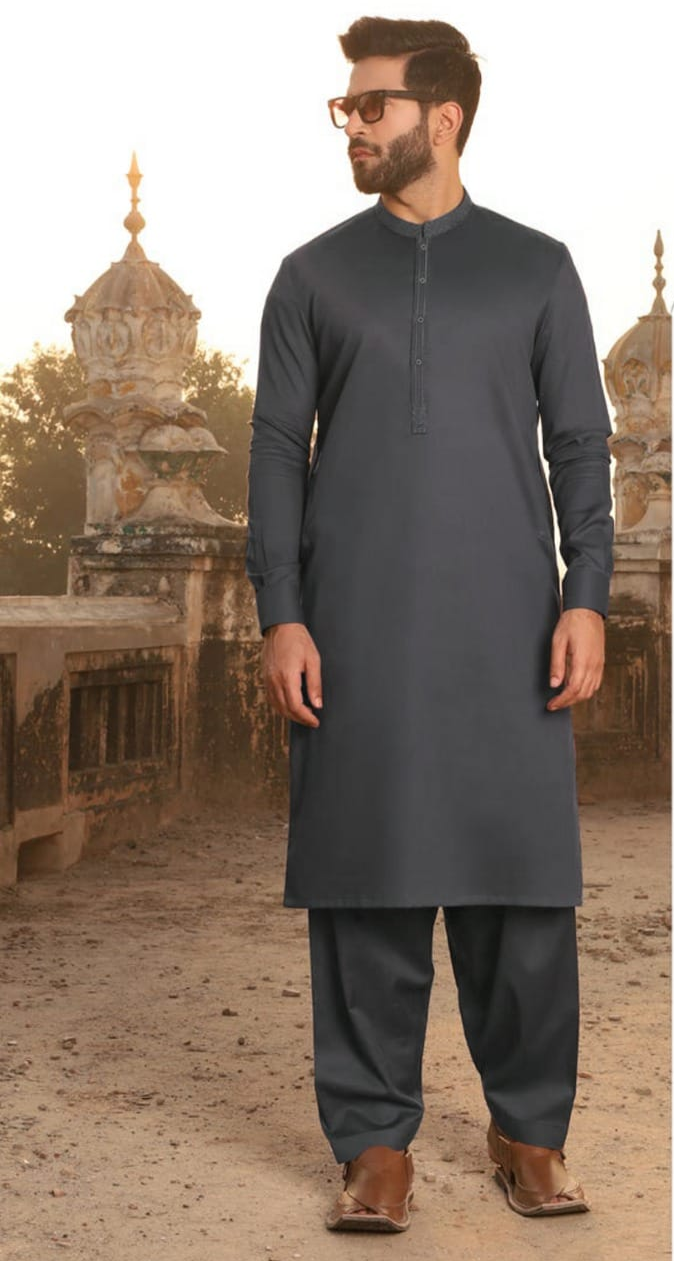 Silver Grey Unstitched Wash-and-Wear Kameez Shalwar – Premium Cotton